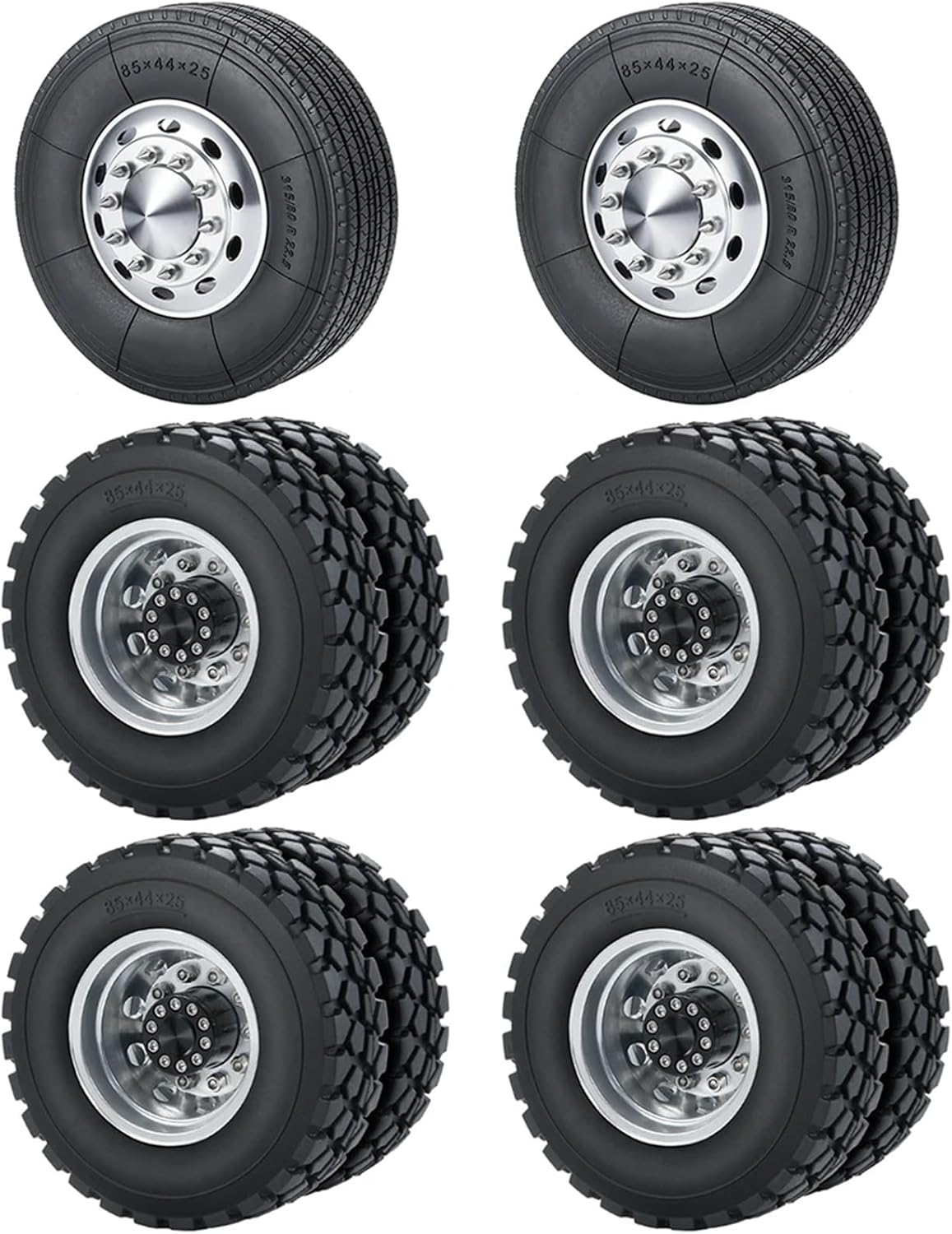 For Tamiya 1/14 Front Rear Wheel Tires 6x6 Complete Set RC Truck Tractor Trailer Cargo For Climbing Car Upgrade Parts Models