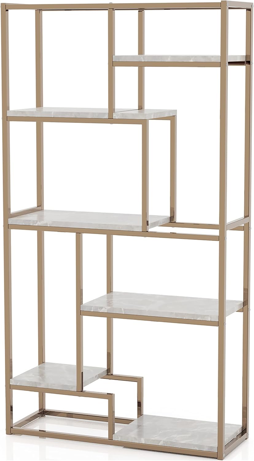 HOMES: Inside + Out Vandyne Modern 6 Open Shelves Metal 38 in. Bookcase for Living Room, Bedroom, Home Office, Champagne Gold