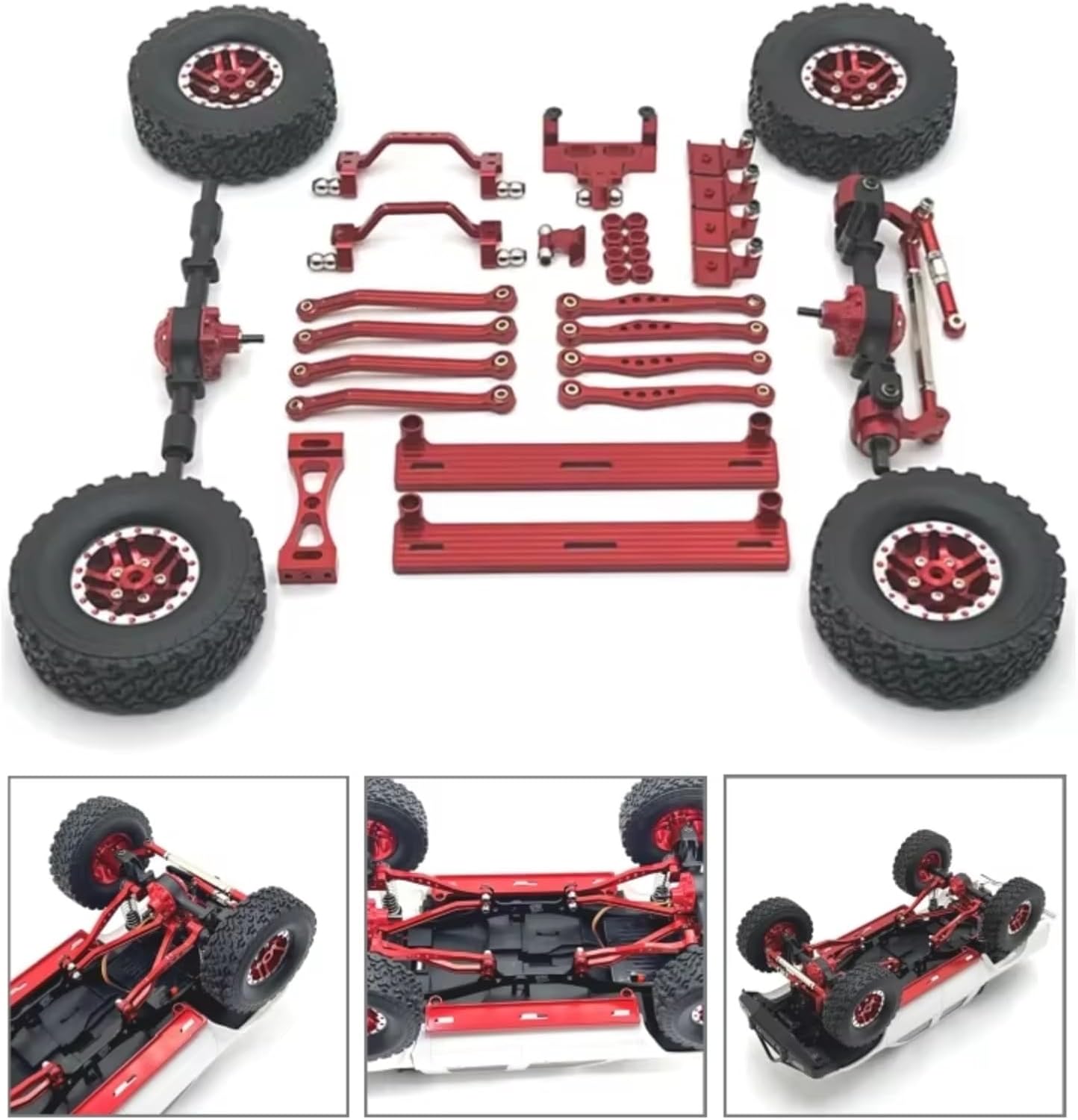 RC Models Parts For WPL C64 1/16 RC Car Parts Metal Upgrade Front And Rear Axle/Wheel Hub/Foot Pedal/Pull Rod/Servo For Seat Set(White)