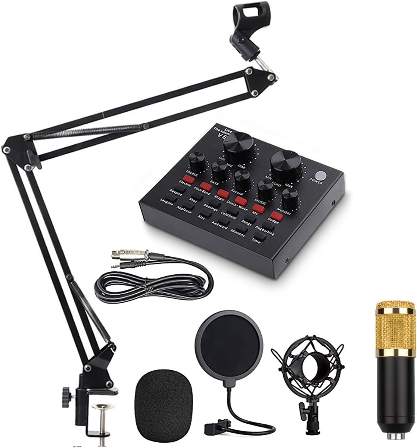 USB Microphone for Computer Kit,Sound Card Condenser Computer PC Mic Gaming PC Studio Mic Set,Arm Stand,Noise Reduction,Mute Key,Plug & Play, Home Recording Studio