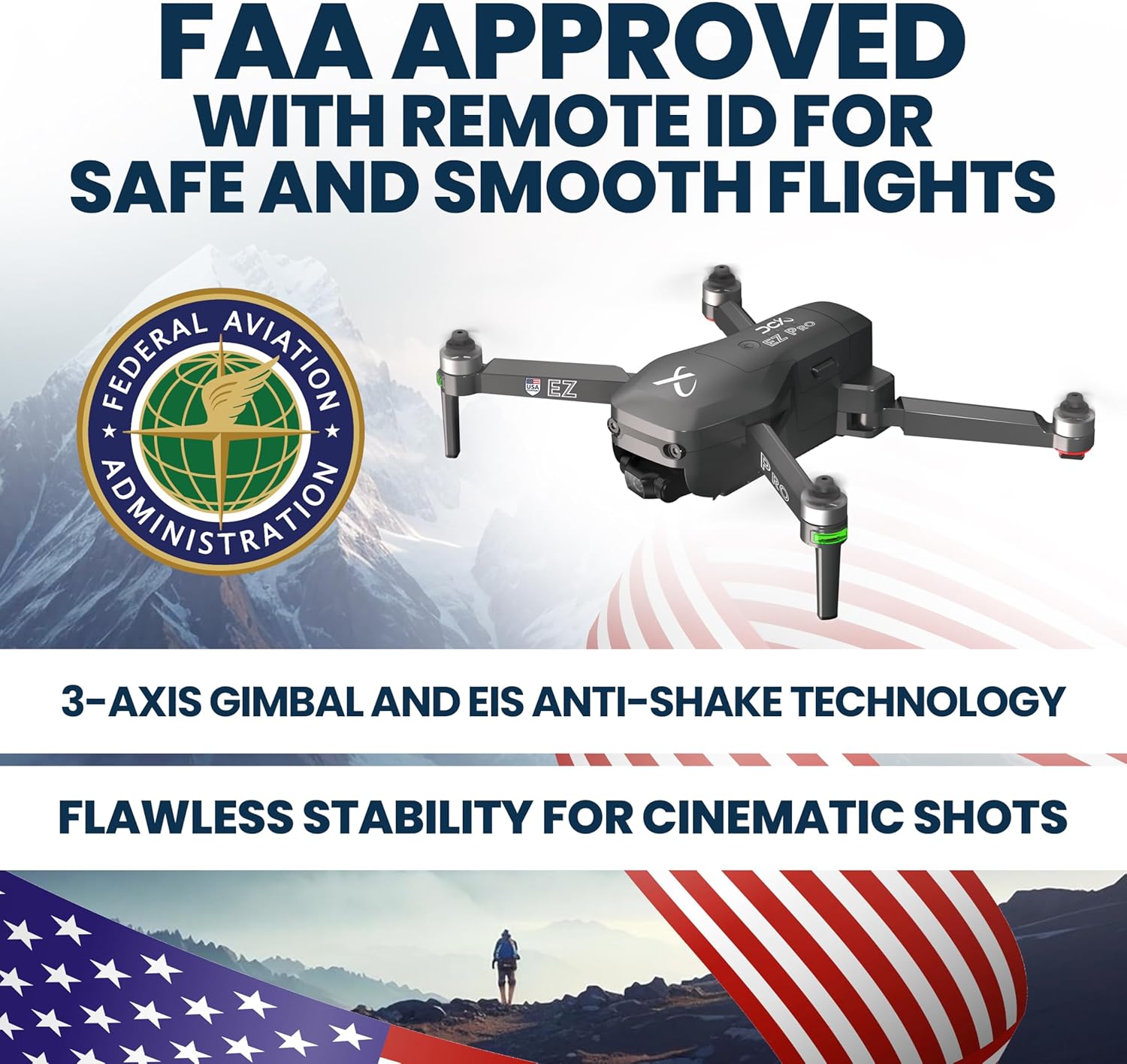 EZ Pro Drones with Camera for Adults 4K, Obstacle Avoidance, GPS Auto Return, 3-axis Gimbal, Follow Me Mode, Long Flight Time, FAA Remote ID