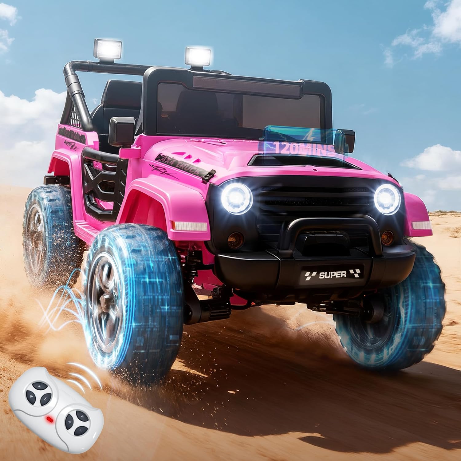 2 Seater Ride on Toy Car for Kids, 24V 4x4 Ride-on Truck Kids Electric Car w/Remote Control, 4x100W Motors - 132 lbs Load Capacity, Hot Pink