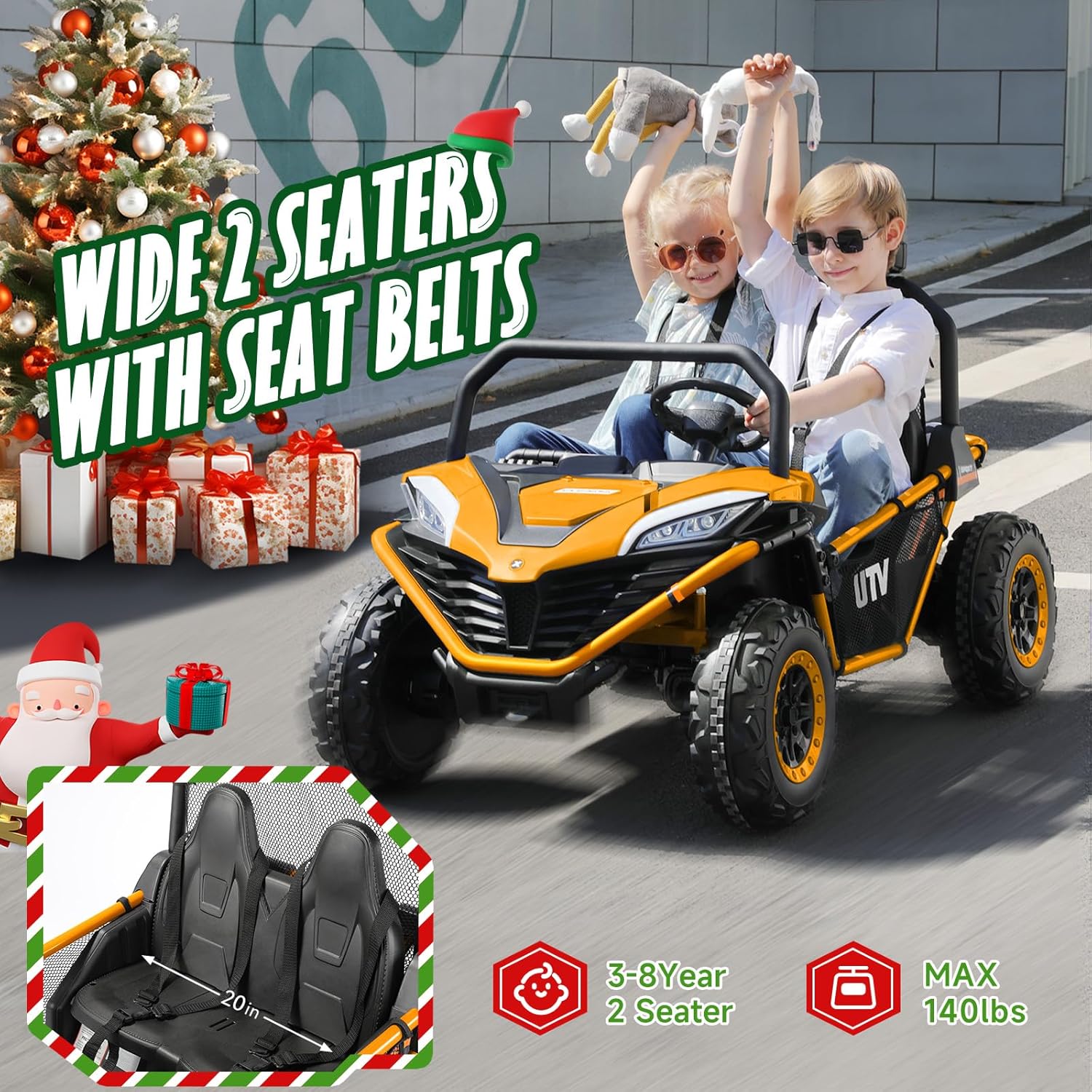 ELEMARA 2 Seater XL Ride on Car for Big Kids,12V 10AH 4WD Ride on Toys，Electric Vehicle Up to 4.5 MPH w/Remote Control, Bluetooth Music, LED Lights，3 Speeds for Boys Girls Gift，Orange