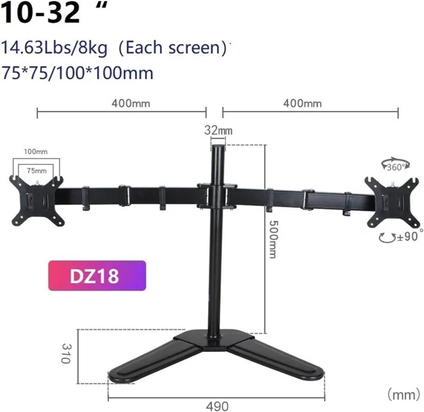 10-27 inch Desktop Full Motion Dual Monitor Stand LCD LED TV Stand PC Articulated Arm Stand Base Bracket DZ18(DZ18)