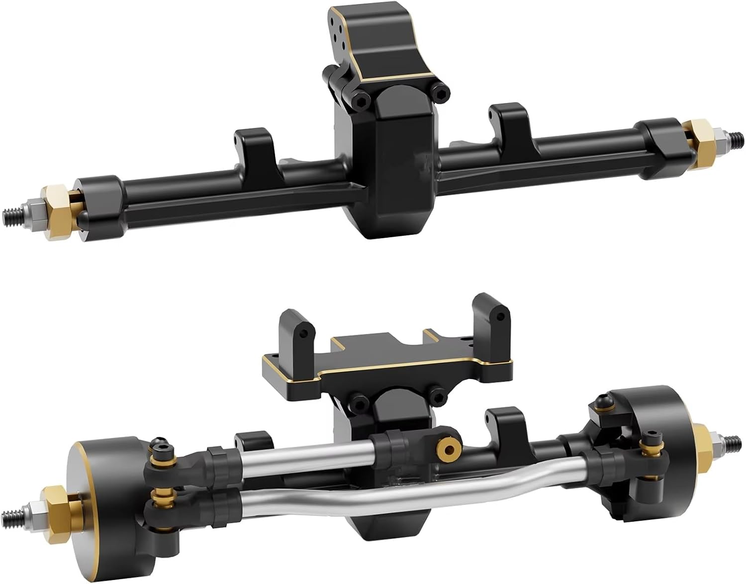 RC Axle For Axial For SCX24 Db C10 For JLU For Gladiator For Bronco 1/24 +5mm Extended Axle Set With 50° Steering Brass Knuckles Servo Mount RC Crawler(Black)