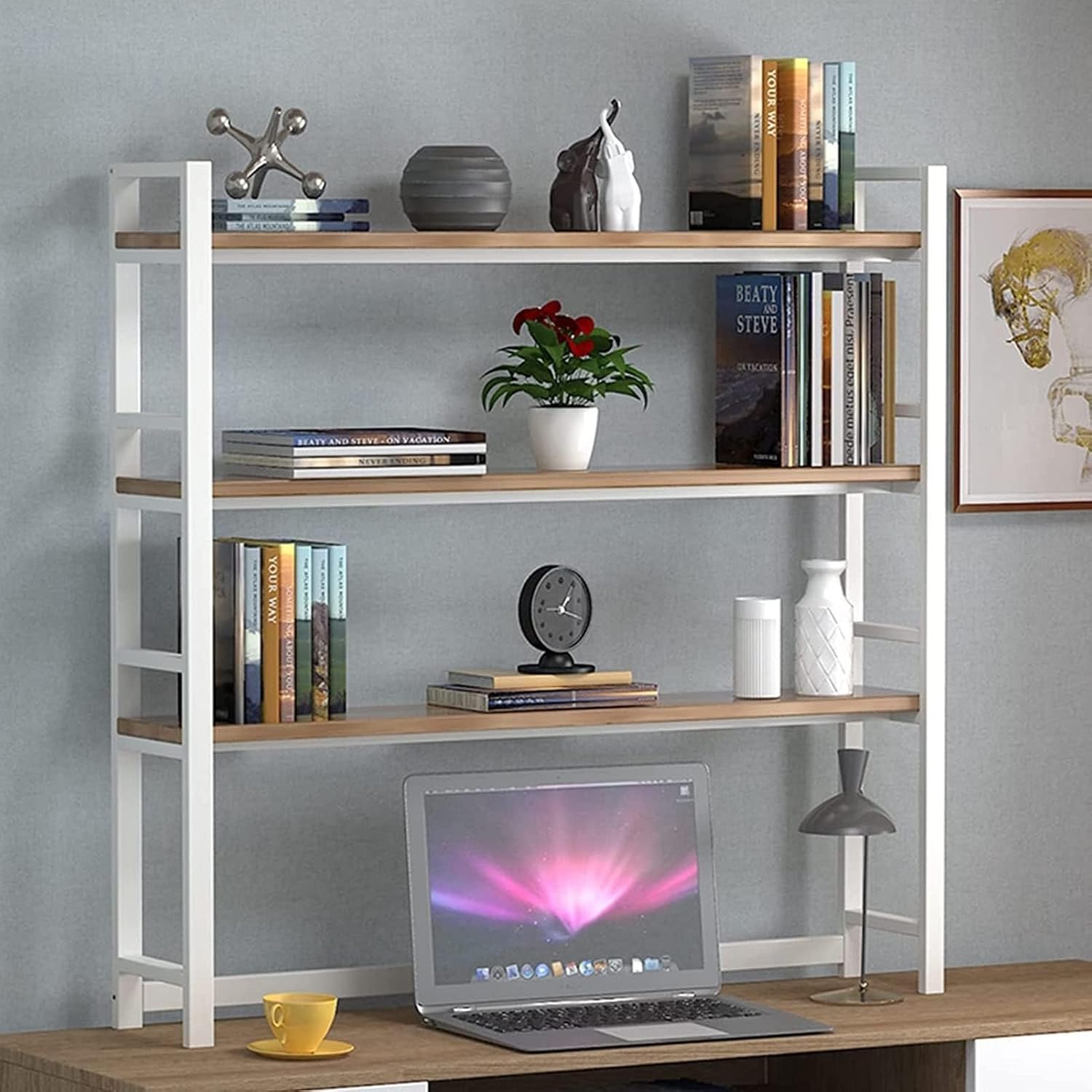 3 Tier Desktop Bookcase For Computer Desk - DIY Desktop Bookshelf/bookcase, Multipurpose Wood Countertop Hutch Bookshelf, Display Shelf Rack Organizer For Dorm Office, Simple Desktop Shelf ( Color : A