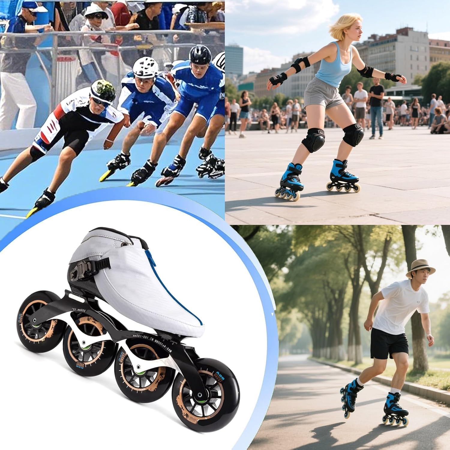 Professional Inline Speed Skates for Adults, Lightweight Low Cut Adjustable Competition Speed Roller Skates, 4 Wheels Speed Inline Roller Skates Men Women, Unisex