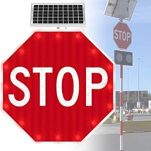 Solar Powered LED Stop Sign with Flashing Lights, Durable Aluminum Octagon Traffic Sign, Engineer Grade Reflective Film for Enhanced Visibility
