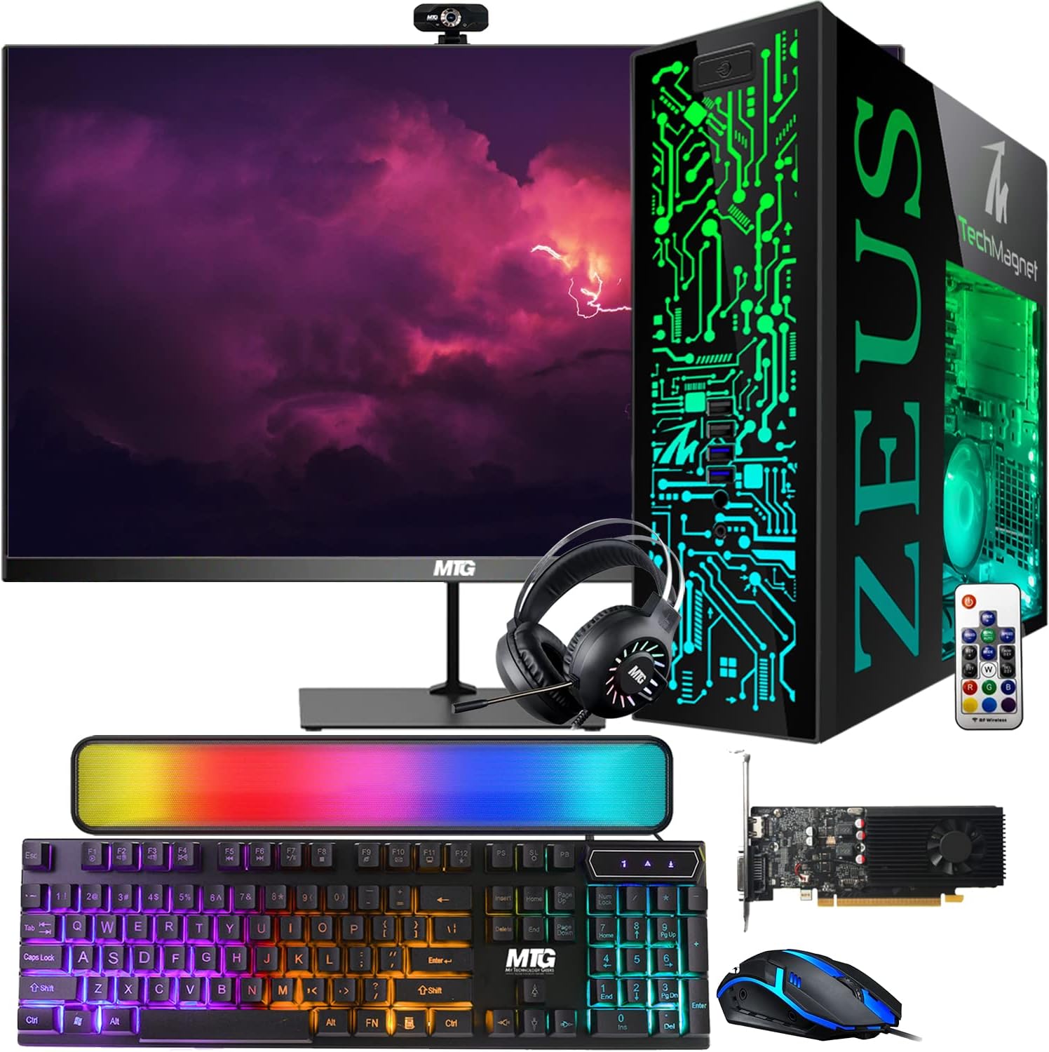 TechMagnet Gaming Desktop PC, Intel i7 6th Gen, Zeus Pro 6, GT 1030 2GB DDR5, 16GB RAM ARGB, 512GB SSD, 22 Inch Monitor, RGB Kit, Windows 11 (Renewed)