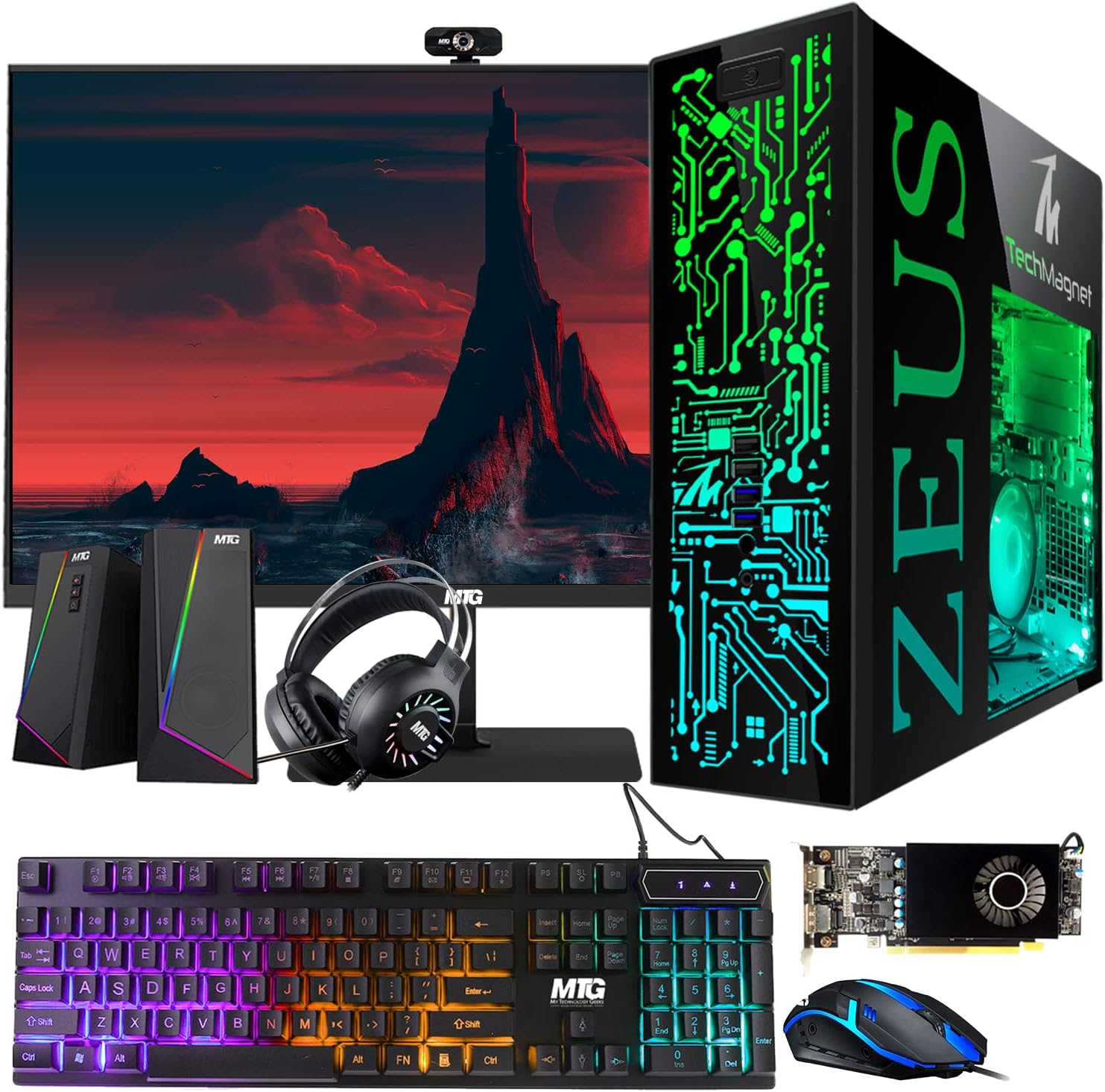 TechMagnet Gaming Desktop PC, Intel i7 6th Gen, Zeus Pro 6, RX 550, 16GB ARGB RAM, 512GB SSD, 27 Inch 75hz Monitor, RGB Keyboard Mouse Speaker Headphone, Webcam, Windows 11 (Renewed)