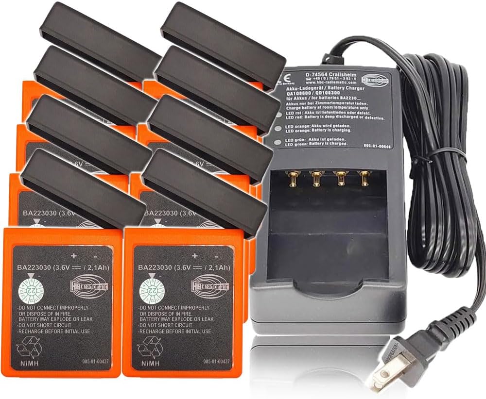 «1 Pack» 3.6V 2100mAh BA223030 Battery Charger with «8 Pack» BA223030 Battery for HBC Crane Remote Control Battery, D-74564 QA108600 QD108300