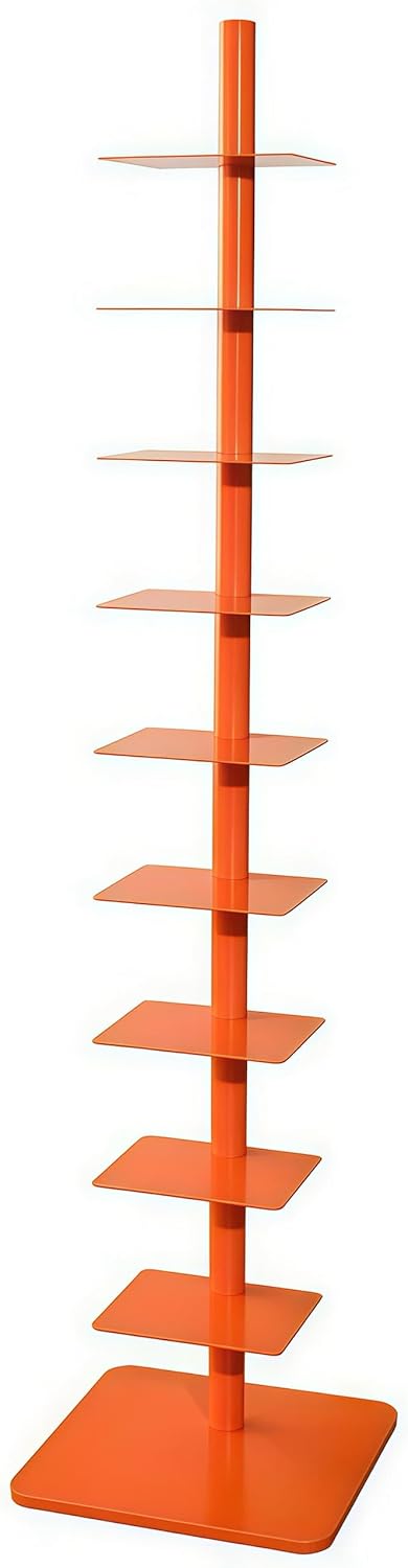 9-Tier Metal Invisible Spine Bookshelf,Height-Adjustable Vertical Bookshelf Tower,Unique Tree Bookcase for Small Spaces,Living Room,Bedroom,Office,Manga Bookshelf,Spinning Bookshelf Tower(Orange)