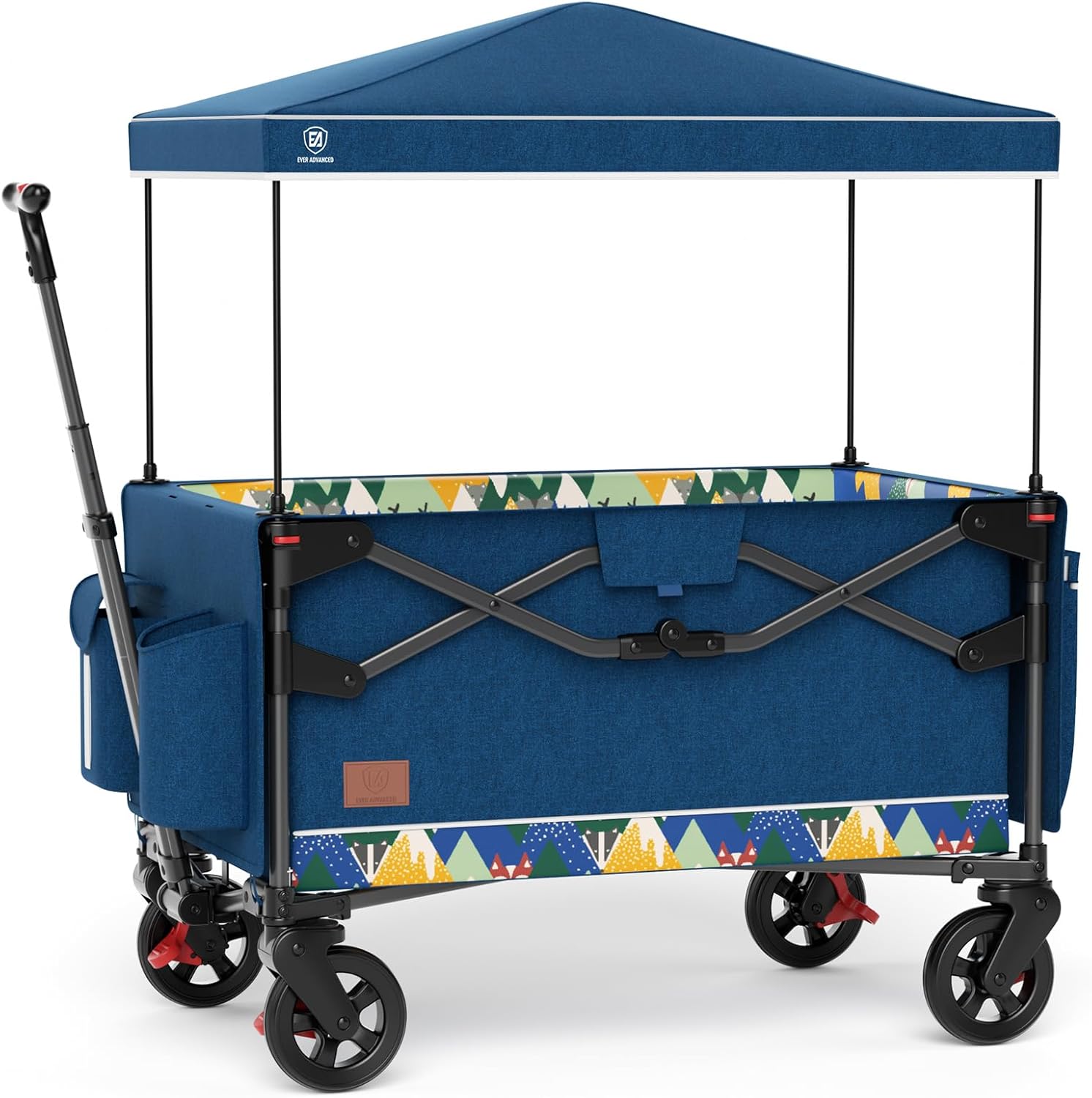 EVER ADVANCED Foldable into Bag Travel Wagon Stroller for 2 Kids & Cargo, Collapsible Toddler Wagon with Removable Canopy, Adjustable 5-Point Harness, Lightweight Carry-on Stroller for Airplane