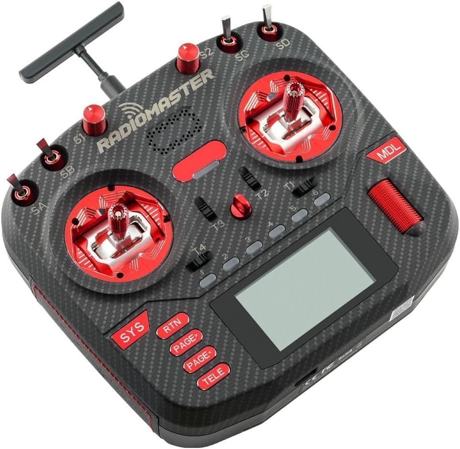 Radiomaster Boxer Max Version with CNC AG01 Hall Gimbals Carbon Fiber 2.4G 16ch Transmitter Remote Control ExpressLRS Mode 2 (Boxer Max Elrs-red)