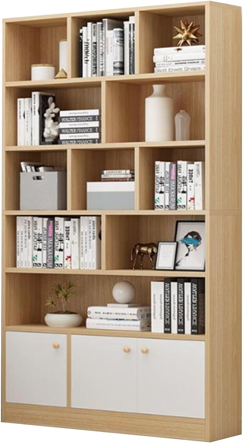Bookshelf Room Vertical Bookshelf, Modern Wood Storage Shelves with Adjustable Storage Shelves Heavy-Duty Open Shelf Bookcase for Bedroom Living Room Office,Yellow-One Size