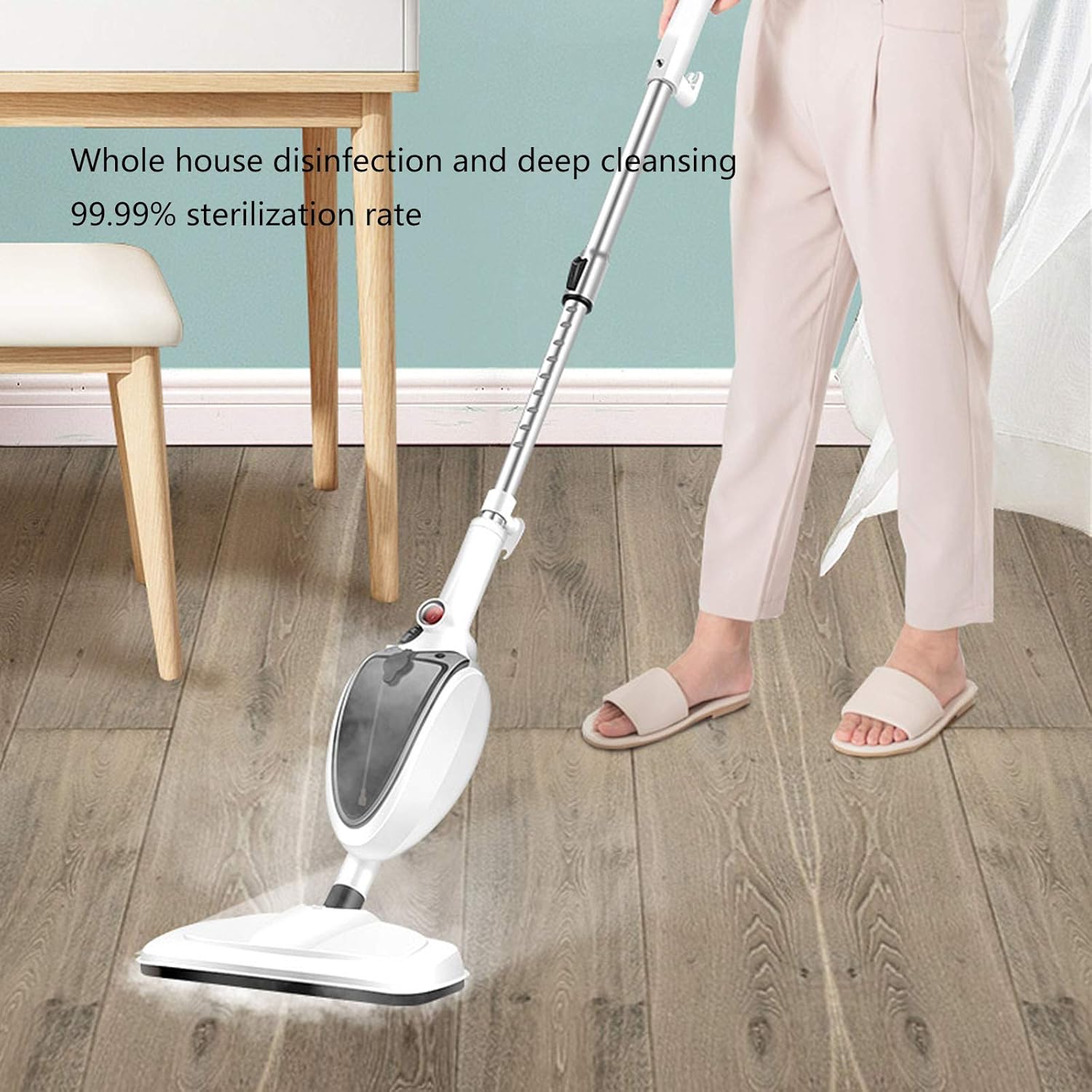 Steam Mop with 110°C High Temperature Steam 15S Heating Time Carpet Cleaner 6 Functions in 1 Steam Mop Environmentally Friendly Adjustable White (White)