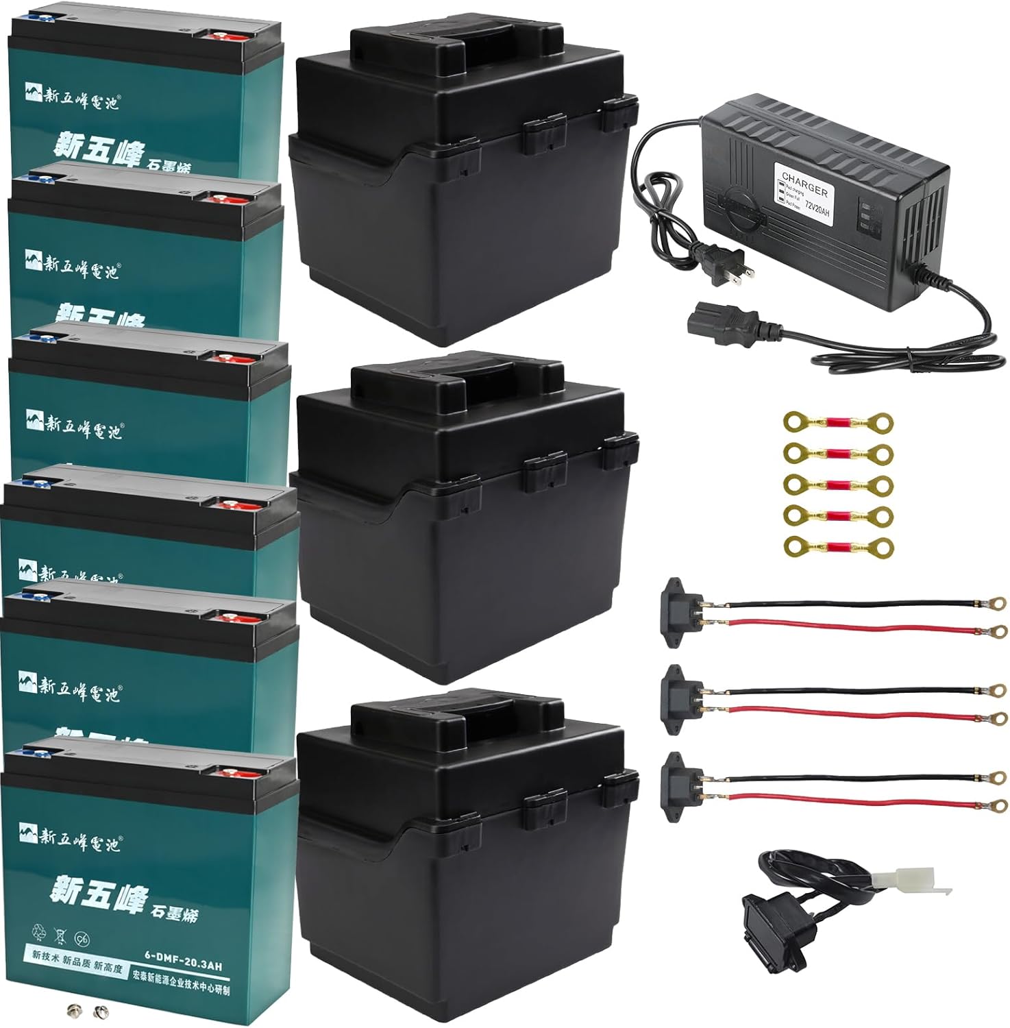 6 Pack 12V 20AH SLA Battery with Charger and Battery Box for Electric Scooter ATV Go Kart UTV Razor Pit Dirt Bike 6-DMF-20 6-DZM-20 6-DZF-20 Rechargeable Sealed Lead Acid Battery Kit