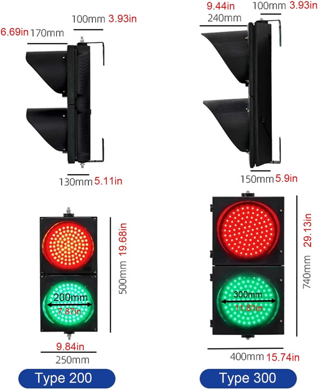 1 Pc Traffic Light Lamp, LED Traffic Stop Light, Red/Green Stop and Go Light, Indicator Warning Light with Remote Control, Easy to Install, for Road, Decoration(Red,300mm/11.81in)