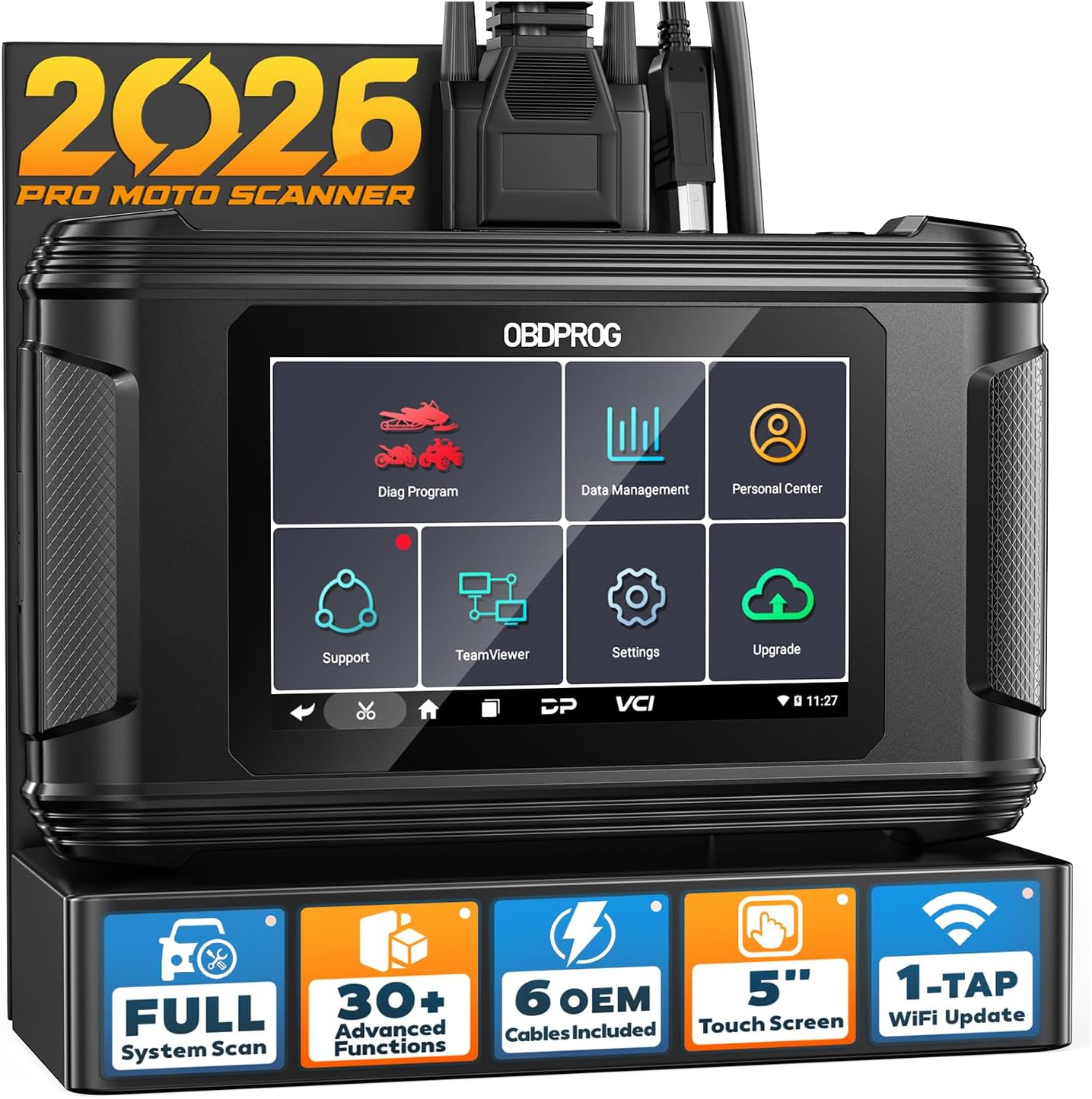OBDPROG Moto 100 Pro Motorcycle Full-System Diagnostic Tool, Quick Service Resets, Active Tests & Advanced System Functions, Fits for BMW, Honda, Yamaha, KTM, Triumph & Ducati