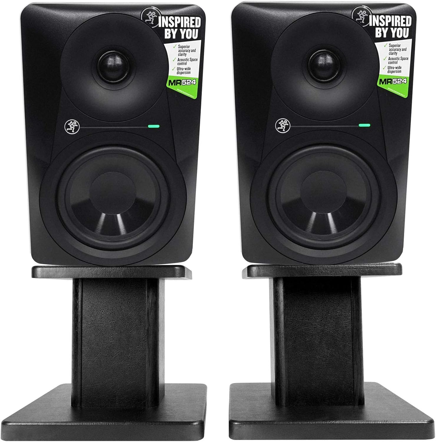Audiosavings Bundle: (2) Mackie MR524 5 50 Watt Powered Active Studio Monitor Class A/B Bi-Amped Speaker Bundle with (2) Technical Pro 8 Studio Monitor Computer Multimedia Speaker Stands (Items 4)