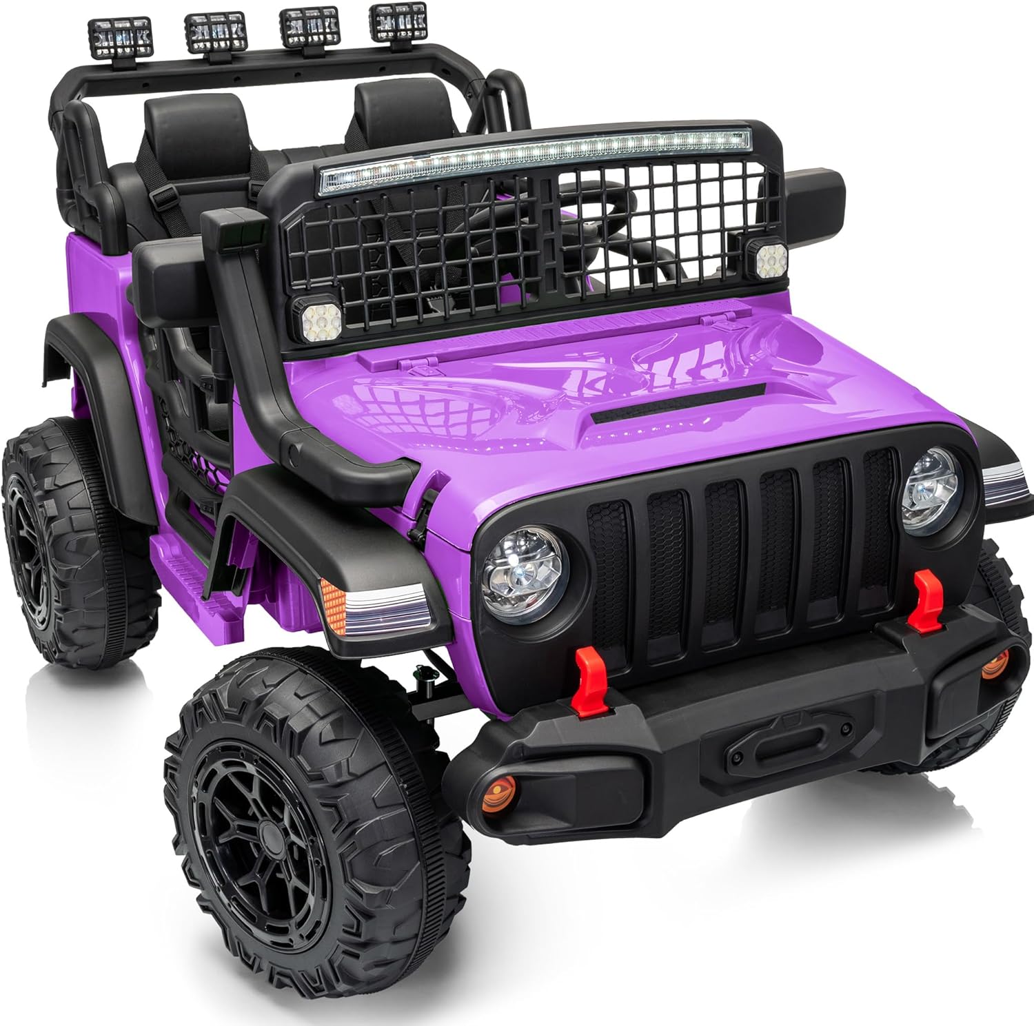 2 Seater Ride on Car Toy, 12V Electric Car for Kids 4-8 with Remote Control, Capacity 110 lb, LED Light - Purple