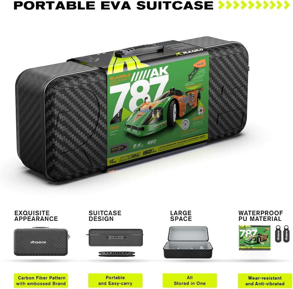 AMORIL RLAARLO 1/10 AK-787 Large Brushless High Speed RC Cars for Adults Fast 120 MPH,Hobby Remote Control Car with Carbon Fiber Chassis,CNC Split Driveshaft,Aluminum Wheel,500FT Range,Green