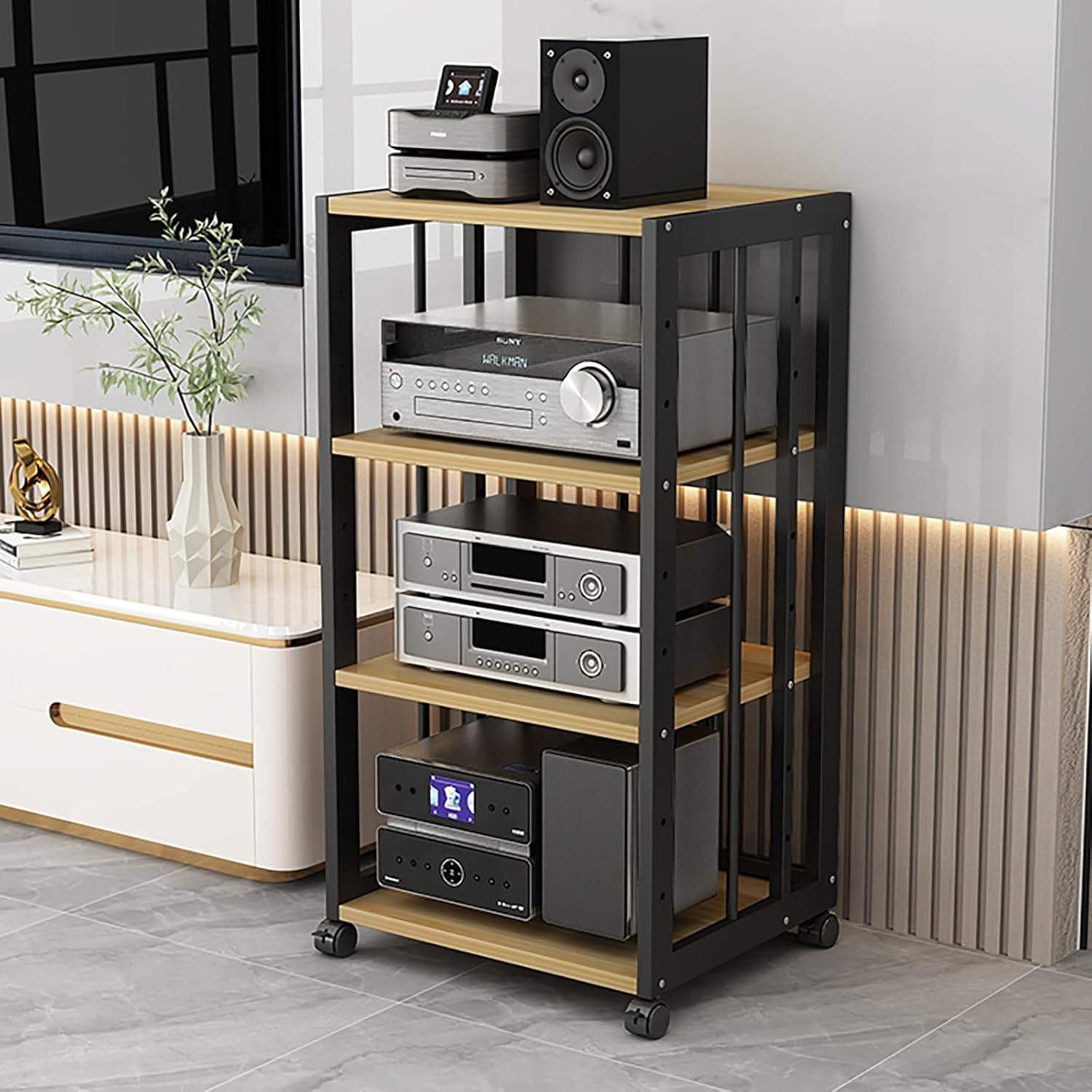 ZIHESY 4-Tier AV Media Stand Component Cabinet Rack Audio Tower with Adjustable Shelves