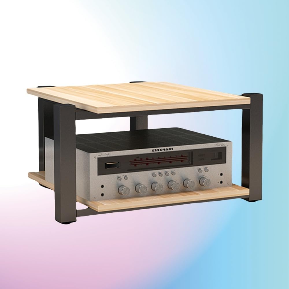 KGPGNYMYHA Audio Stand 3 Tier Audio Rack Tower Media Stand Wooden Shelf Stereo Racks CD Player Stand Entertainment Media Center For Theater AV Gear(Natural
