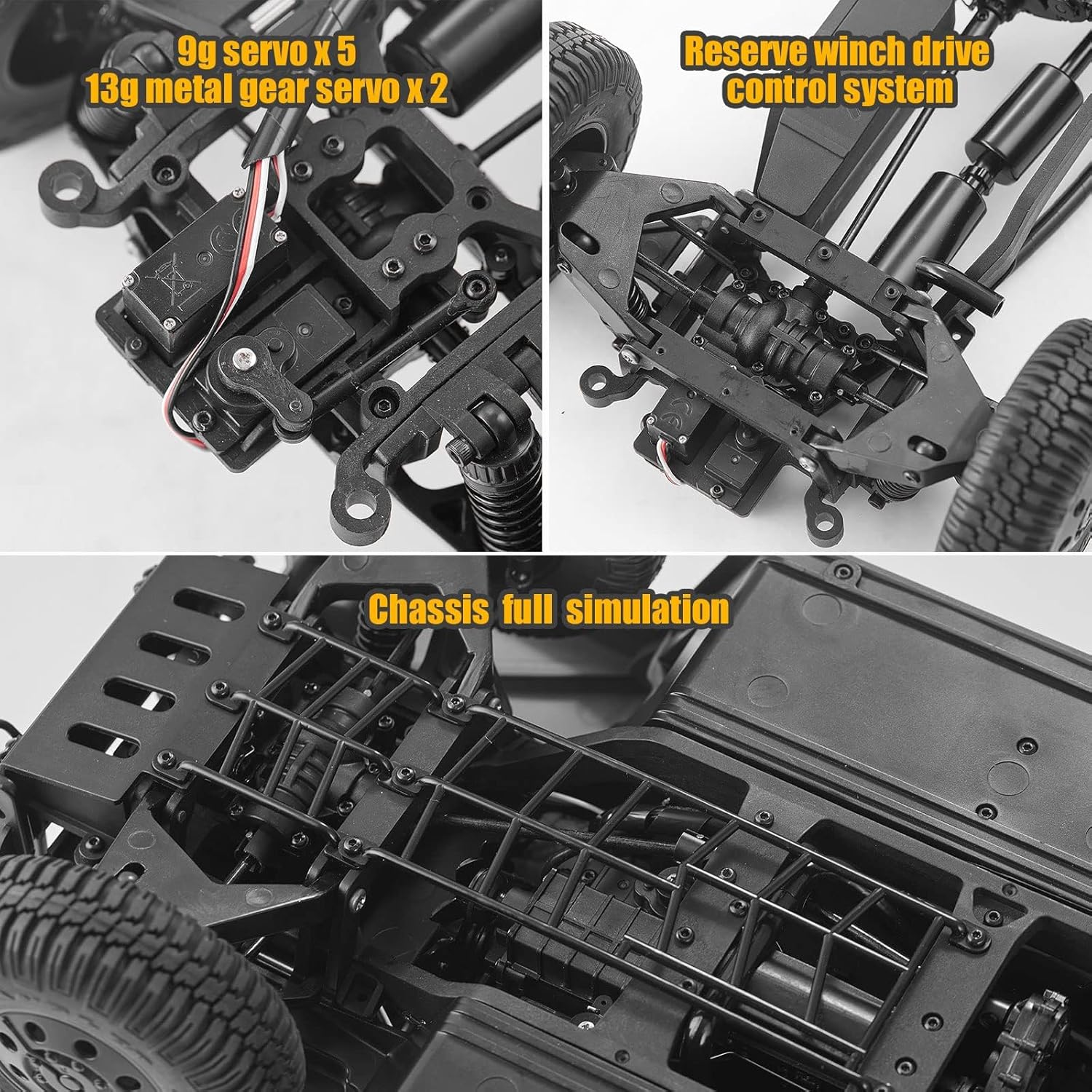 FMS 1/12 HMMWV H1 RC Crawler, 2/4WD Switch Off-Road RC Model Car, Remote Control Cars with 2 Speed Transmission, 20pcs LED Lights for Adults, RS (Yellow)