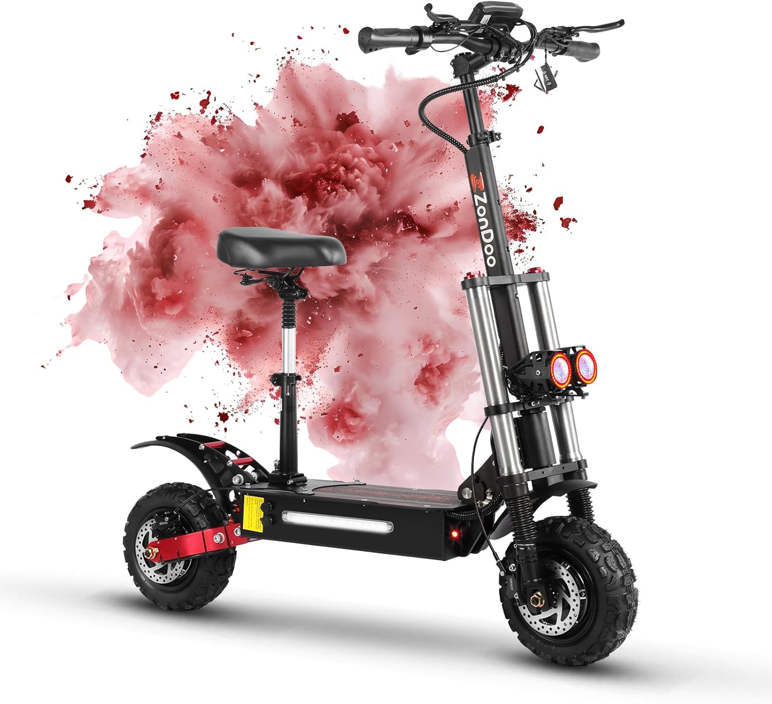 ZonDoo ZO03/ZO03 Plus Electric Scooter Adults 50/55MPH Fast 5600W/6000W Dual Motors 50/60 Miles Long Range Off RoadTires Oil Hydraulic Brake Dual Suspension All Terrain Sports Escooter wtih Seat