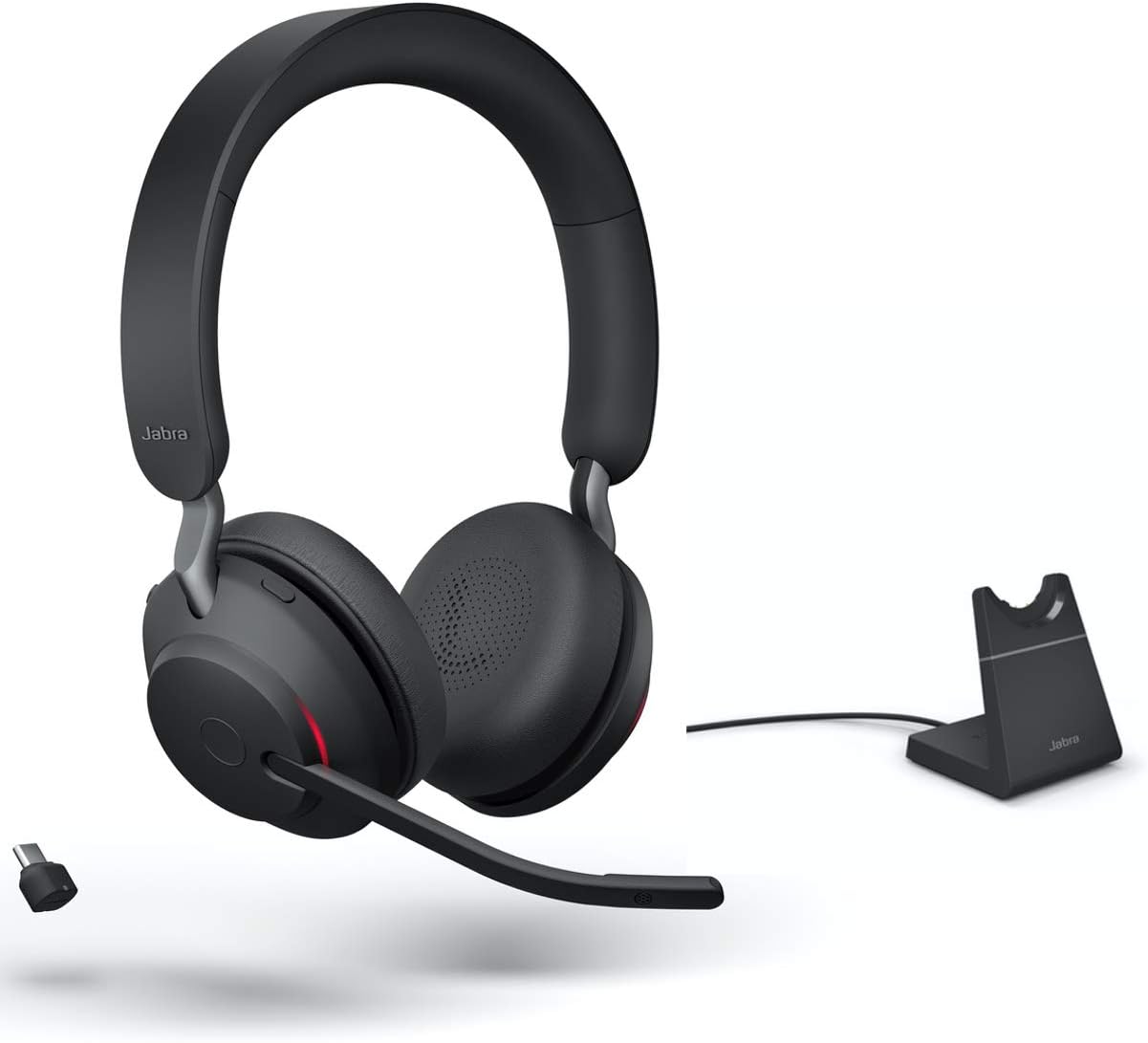 Jabra Evolve2 65 Wireless Headset Certified for MS Teams, Bluetooth Dongle, Compatible with Zoom, Meet, Ideal for Work from Home, Phone Calls, Video Calls, Bundled w/Mobile Wallet, Gold Support