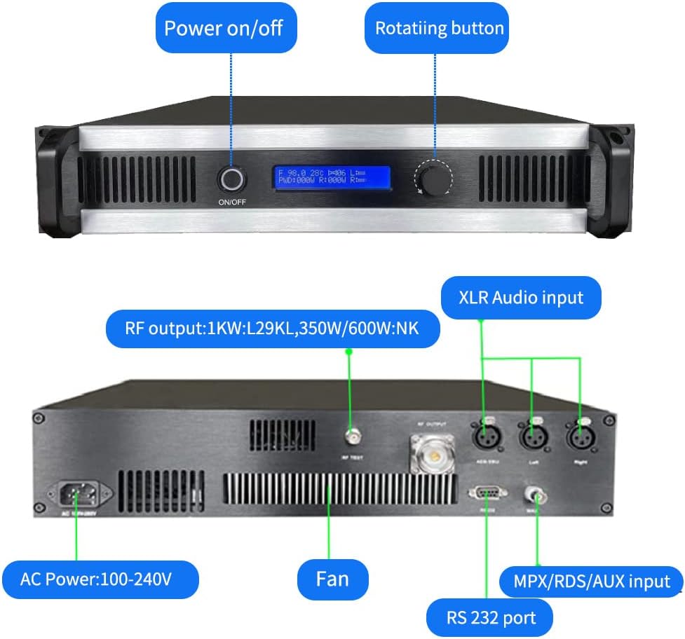2000W FM Broadcast Transmitter for Church, Professional High Power Long Range FM Radio Transmitter for Broadcasting Equipment for Radio Station