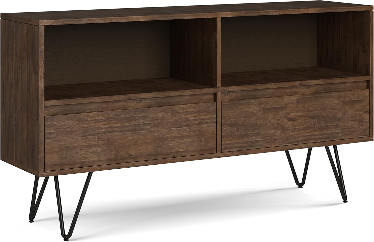 SIMPLIHOME Chase Bookcase - 30 inch Tall Solid Acacia Wood and Metal Low Bookshelf in Rustic Natural Aged Brown, Modern Industrial Storage for Living Room or Office with Open Shelves and Metal Frame