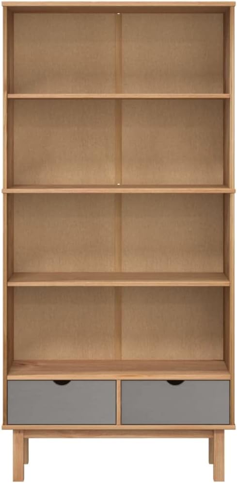VRAXO Bookcase OTTA with 2 Drawers Brown and Gray Solid Wood Pine,Bookcases & Standing Shelves-71.83lbs
