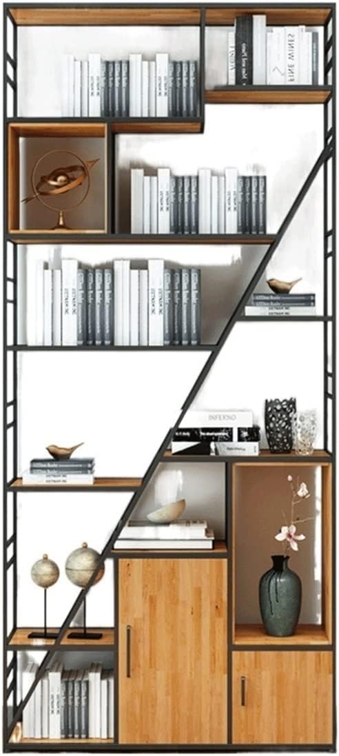 Yuidaaavzz Bookcase Storage Rack Vertical Cabinet Bookshelf Wrought Iron Bookshelf Shelf Floor Bookcase Creative Modern Minimalist Living Room Study Office Partition Open Display Shelves (Color : 90