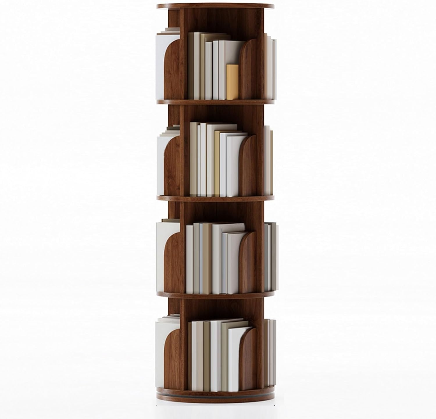 GAMAK Small Rotating Bookshelf 360 Display 3-4 Tier for Small Spaces Kids Narrow Swivel Corner Book Shelf Wood Used in Bedrooms Living Rooms Study Office (Color : Walnut, Size : Four)