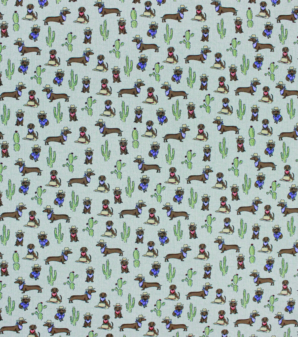 Novelty Cotton Fabric Western Wiener Dog