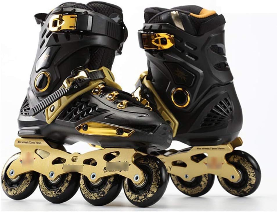 Inline Skate Ladies Skates Flat Flower Single Row Roller Skates Unisex Black Gold US9