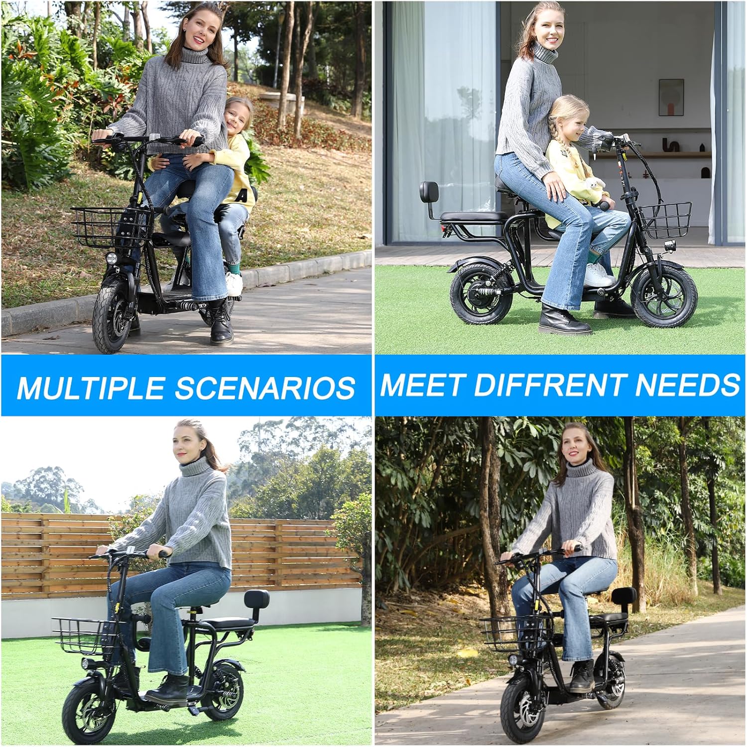 Electric Scooter with Seat for Adult, 36V/48V Electric Scooter for Adults 372W/500W/750W Motor, 6/20 Mile Range, 11.18/17.4/18.75mph, Dual Brakes, 8