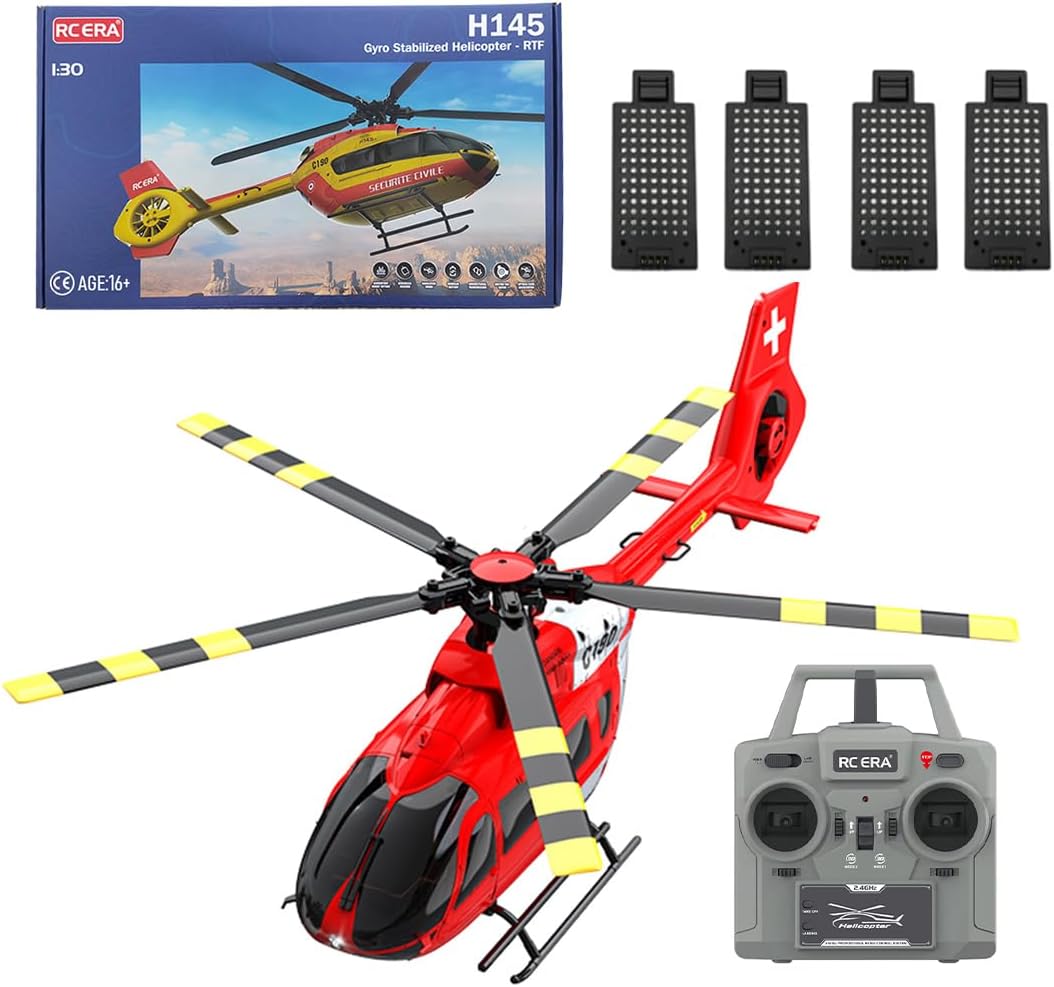 C190 Remote Control Helicopter, H145 6CH Single Rotor RC Airplane with 6-Axis Gyro, 1/30 Scale RC Aircraft for Adults Beginners, Maintain Altitude Hover/Optical Flow Positioning