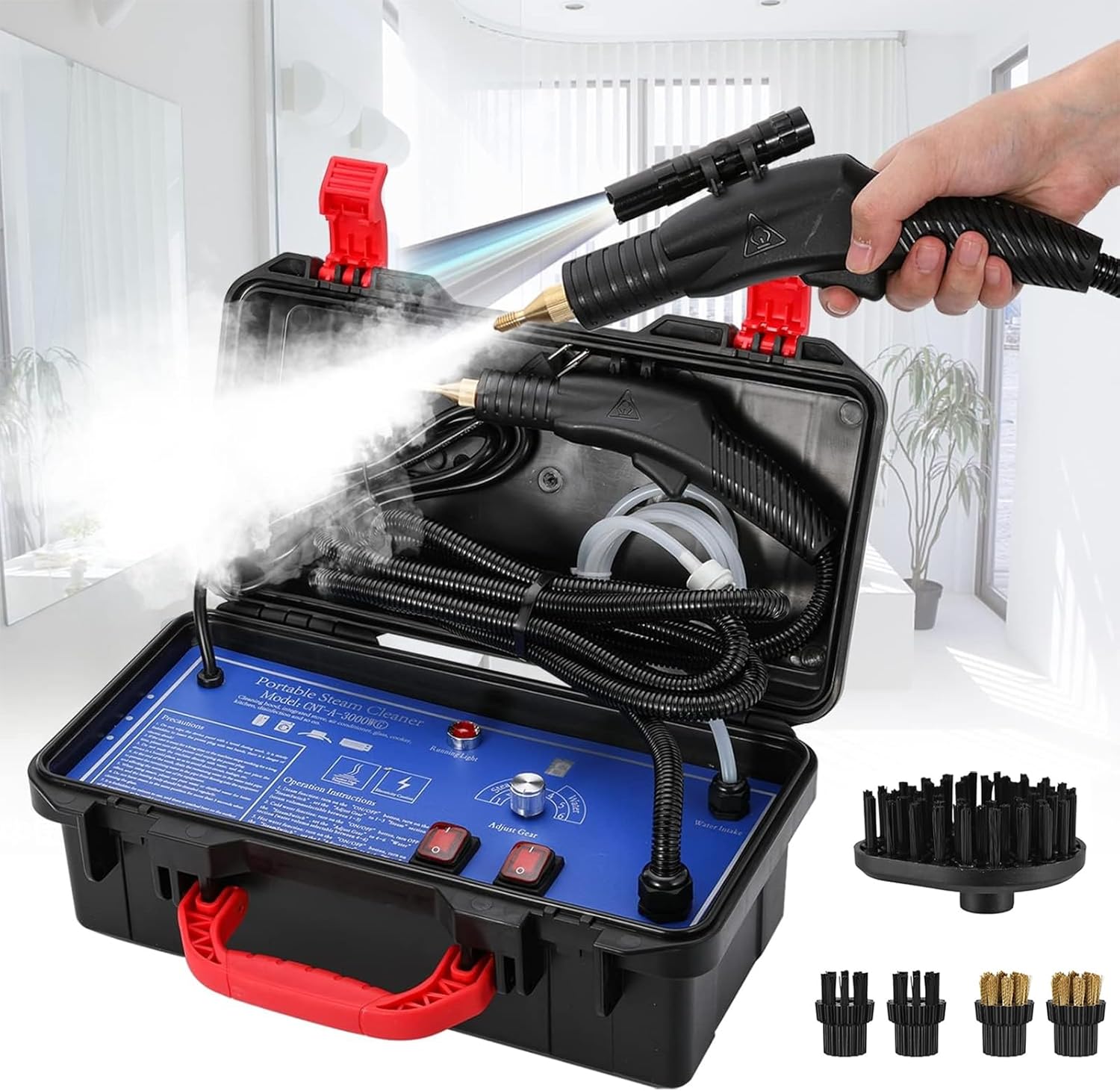 Pressurized Steam Cleaner, Portable High Pressure Steam Cleaner with Cleaning Accessories, 3 Gears Adjustable Cold Hot Water Steam, 130℃ High Temperature for Car Kitchen Ventilator Floors