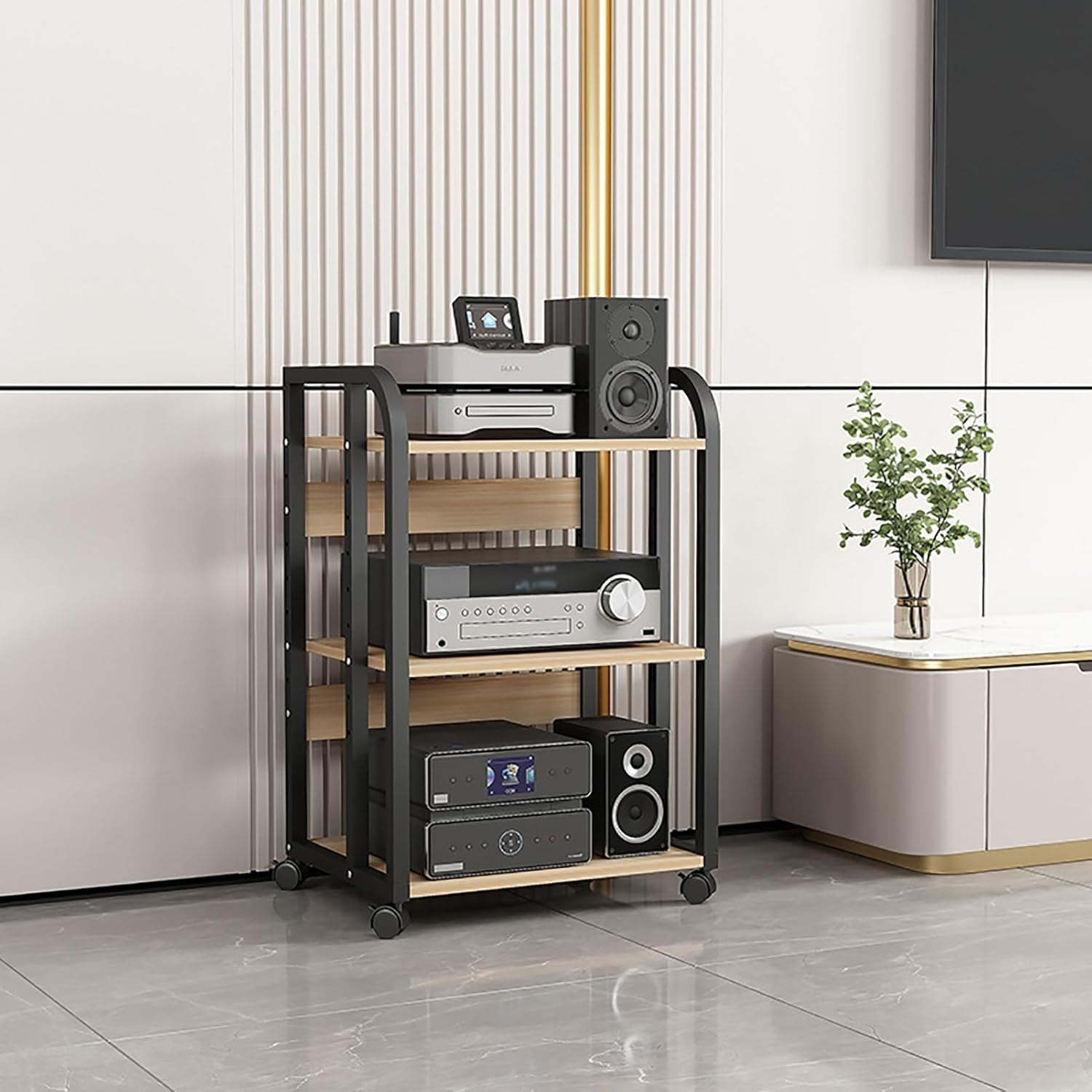 AV Media Stereo Cabinet Multi-Function CD DVD Record Player Stand Floor-Standing Open Storage Shelf