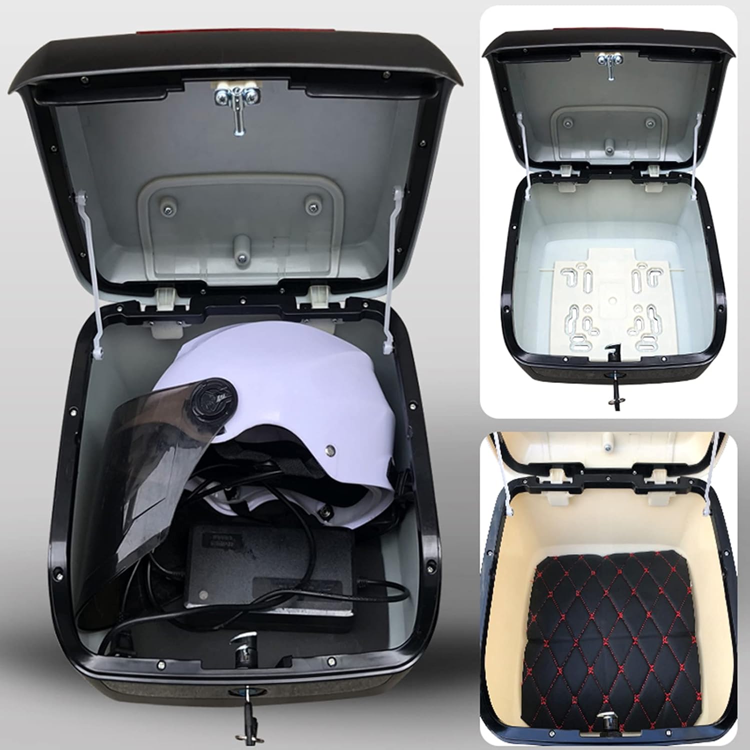 Motorcycle Storage Box, Motorcycle Top Box, Trunk Tail Box, Helmet Luggage Storage Top Case, With Universal Mounting Hardware, Storage Trunk With Lock, For Scooter/Motorcycle (Silver 3×13×9.5 in)