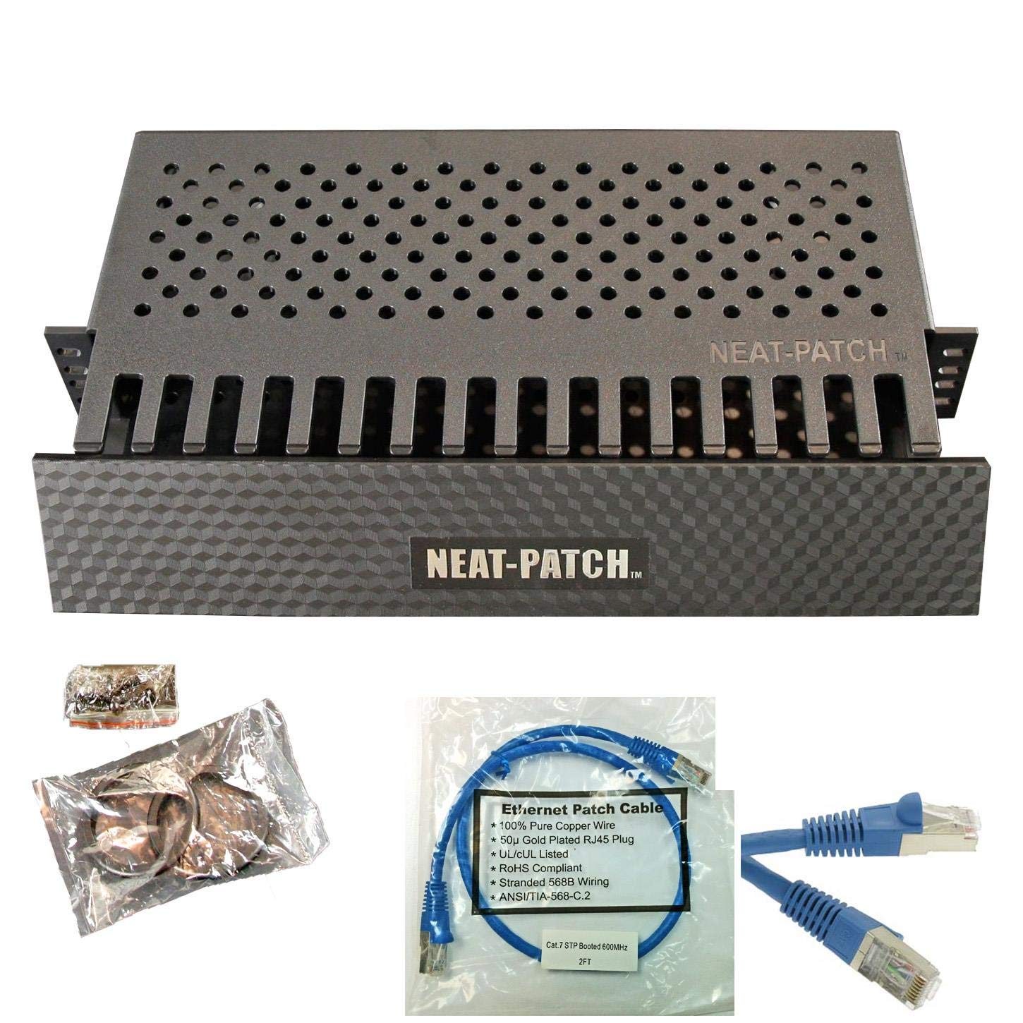 Neat Patch 2U Cable Management Kit - 10 Packs w/ 480 CAT7 SSTP Patch Cables (2FT Blue)