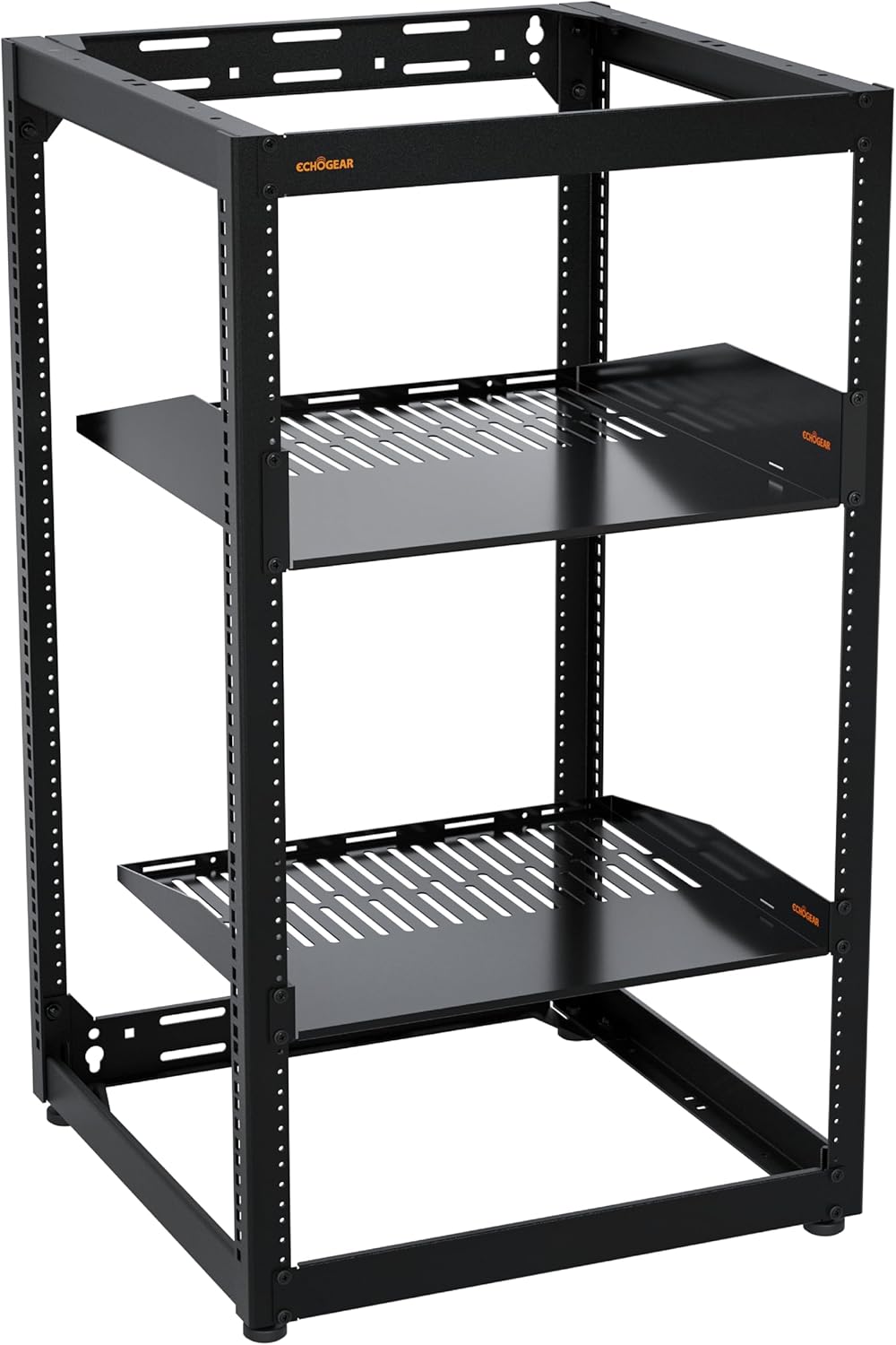 ECHOGEAR 20U Open Frame Rack for Servers & AV Gear - Wall Mountable Design Includes 2X Vented Shelves