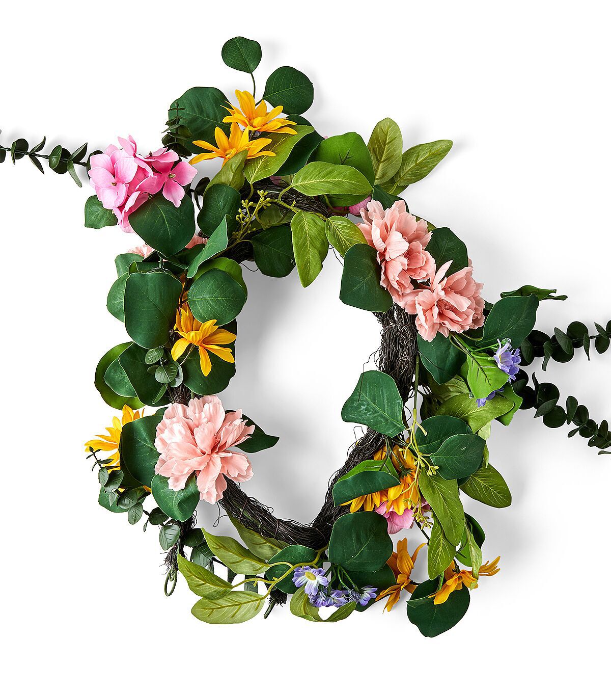 Spring Pink Peony & Daisy Coordinating Wreath, Garland, & Teardrop