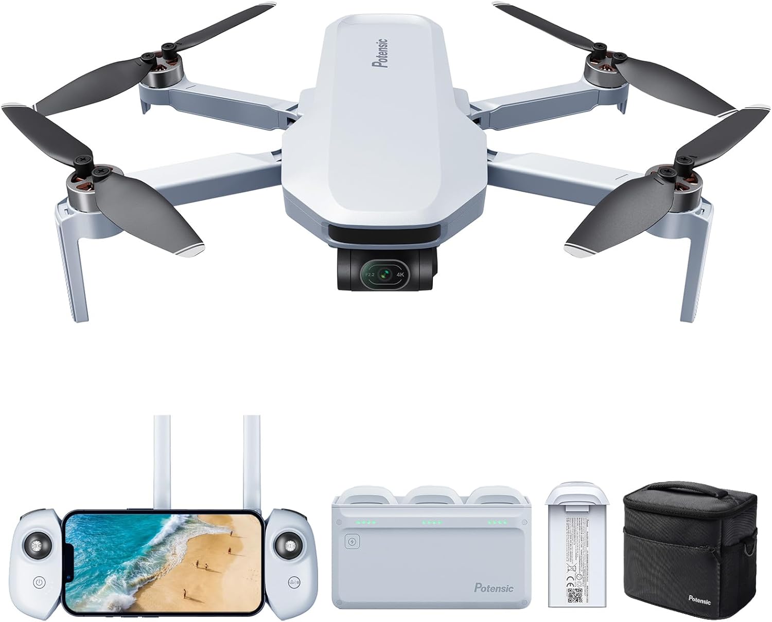 Potensic ATOM 3-Axis Gimbal 4K GPS Drone, Fly More Combo Bundle with 1Battery
