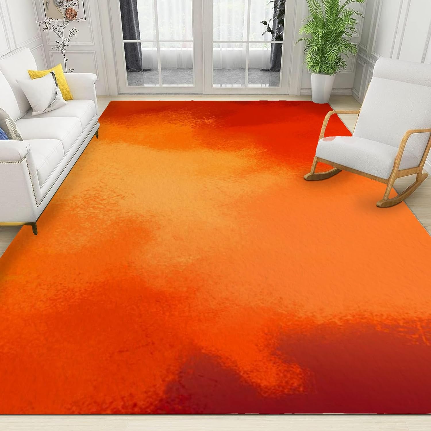 Vintage Abstract Burnt Orange Area Rug, 5x6ft 70S Funky Art Easy Care Non Slip Decorative Rugs, Durable Carpet for Indoor Bedroom Living Room Sofa Office Floor Rug