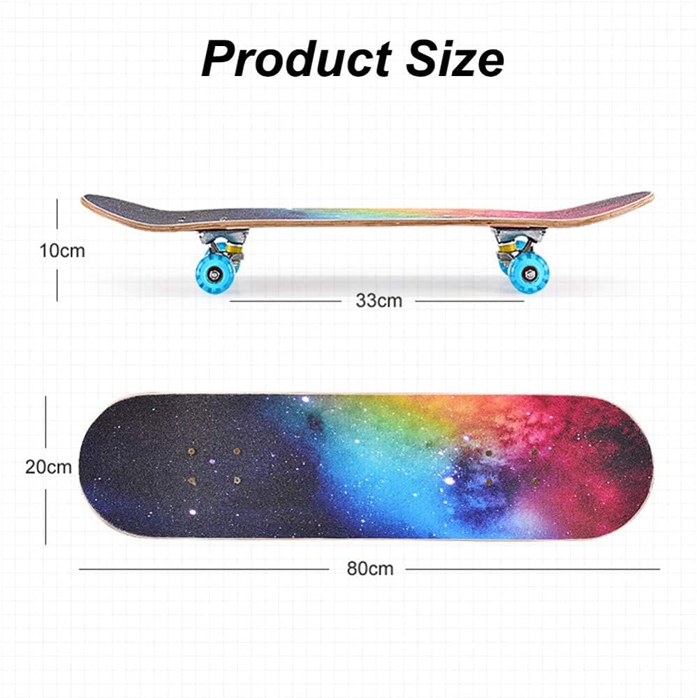 Skateboards 31 x 8 inch Complete Skateboard for Beginners 7 Layer Canadian Maple Double Kick Deck Concave Cruiser Trick Skateboard for Kids and Adults