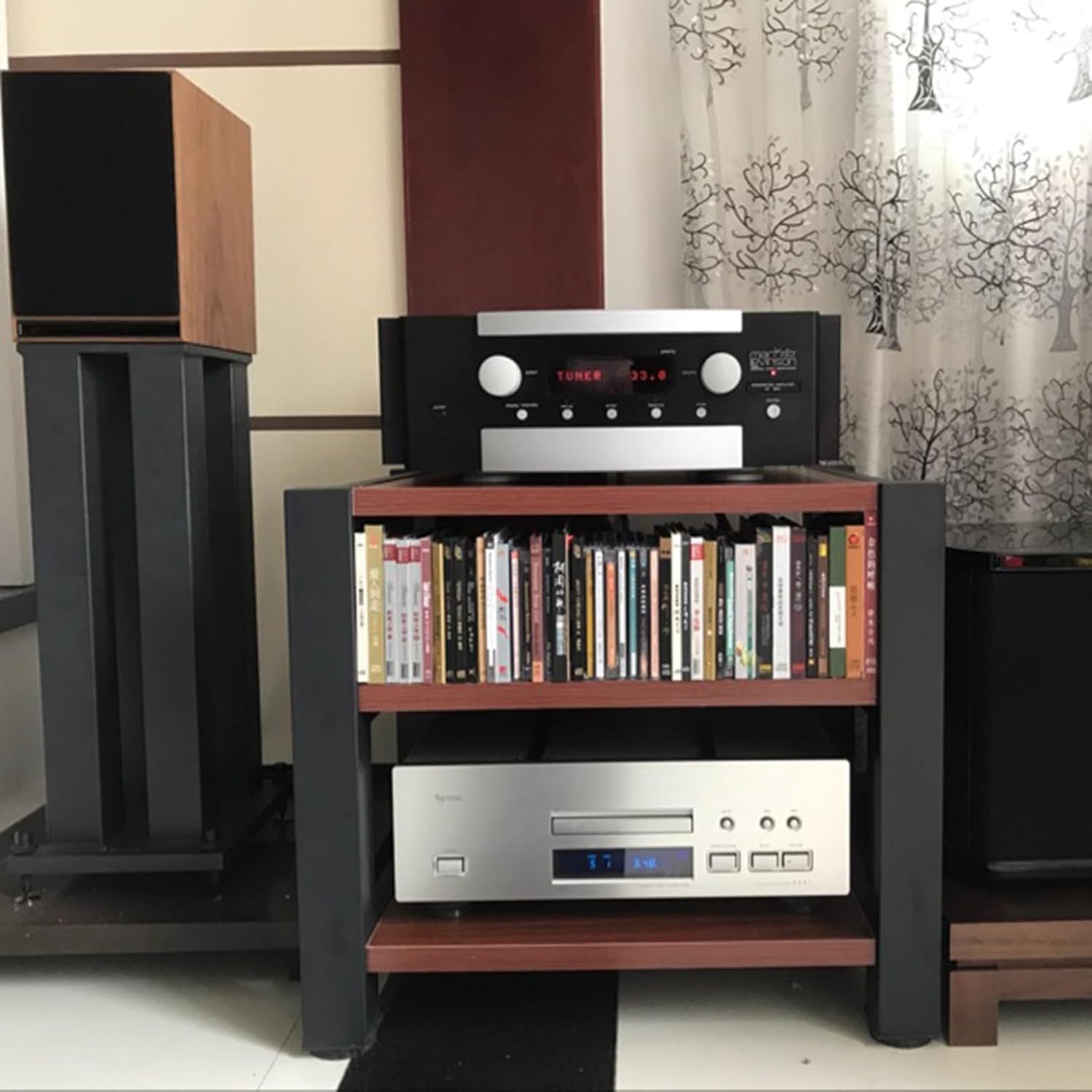 AV Media Stand Corner Shelf Media Console Stereo Racks and Stands with Storage Shelves